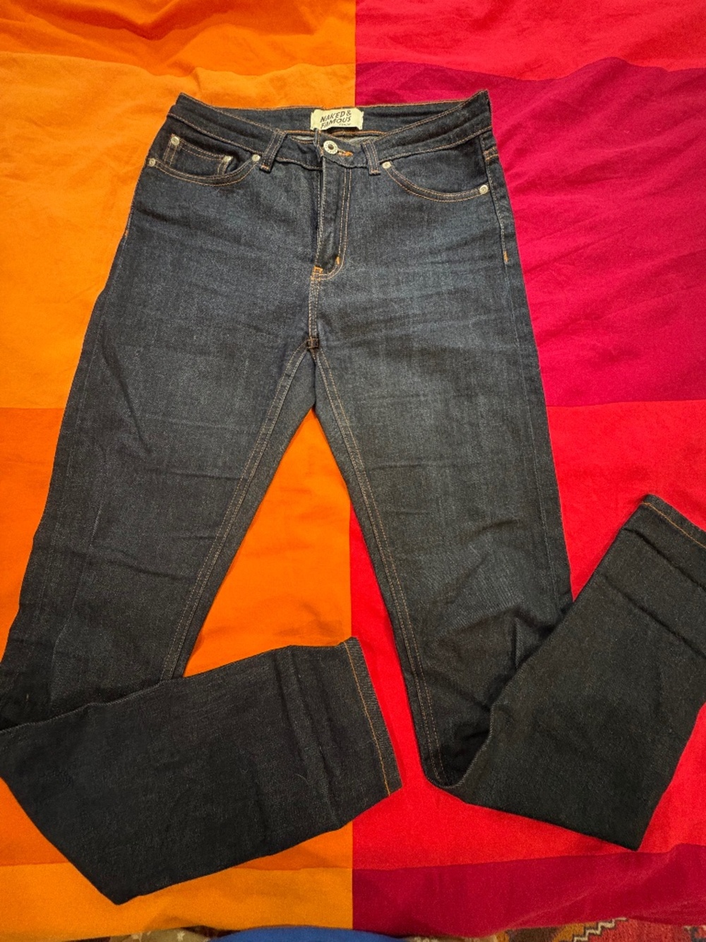 Naked & Famous Stretch Selvedge Jeans Dark Indigo High Rise Sz 28